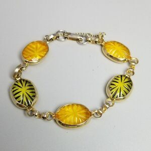 Vintage Celebrity Orange and Green Panel Bracelet, Starburst Design, Retro